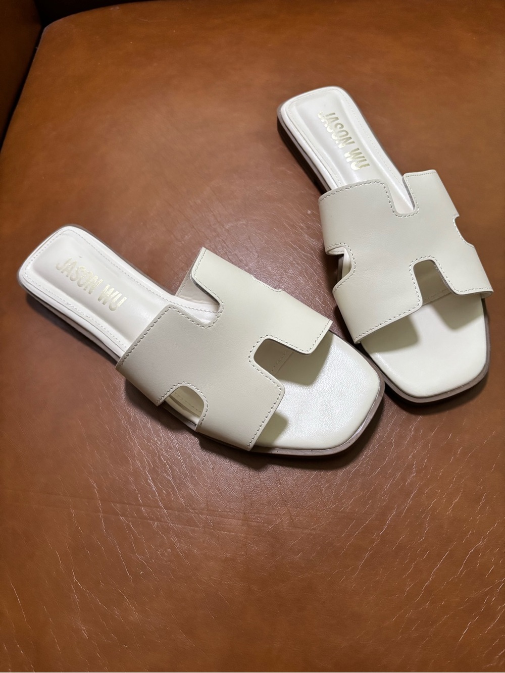 Jason Wu Cream Leather Slide Sandals - Picture 2 of 7